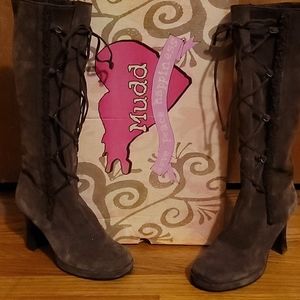 Brown suede knee boots